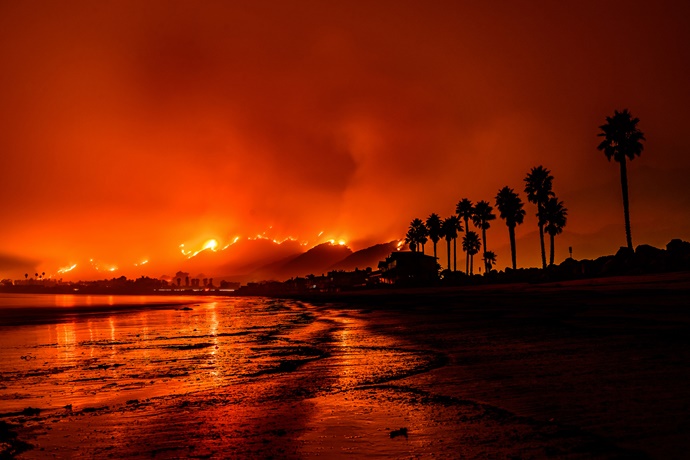 Wildfires near beach