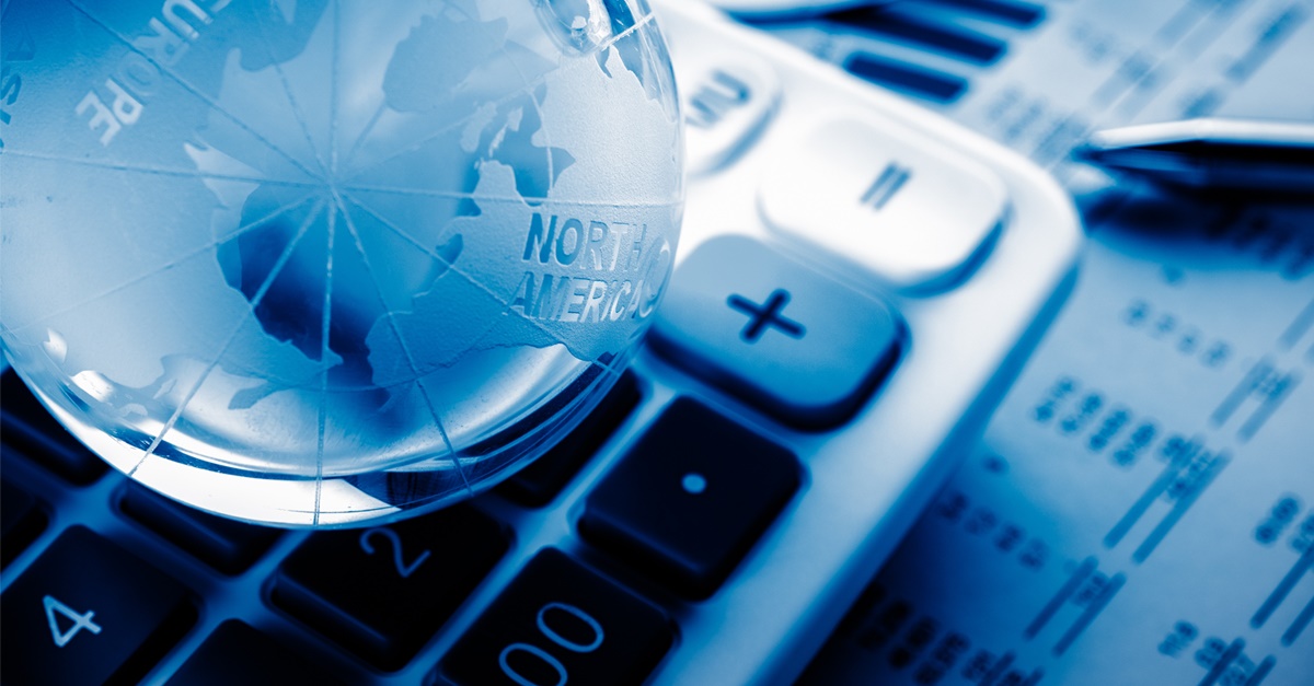 Market Analysis Scene with Globe and Calculator