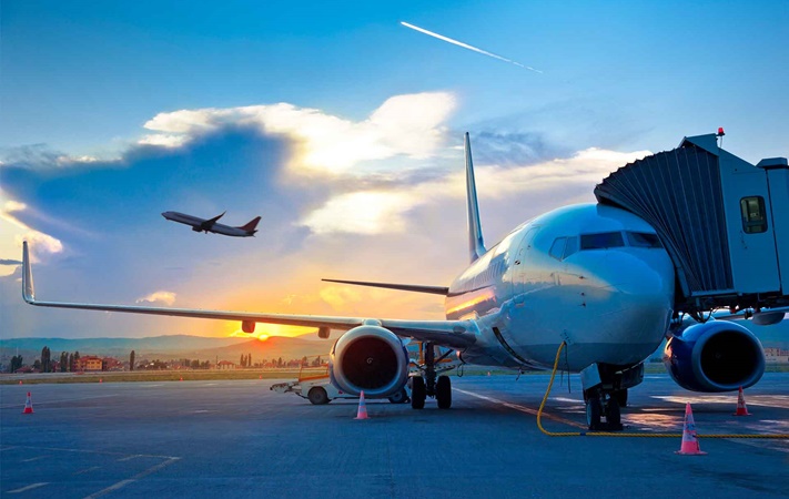 Plane refueling at airport